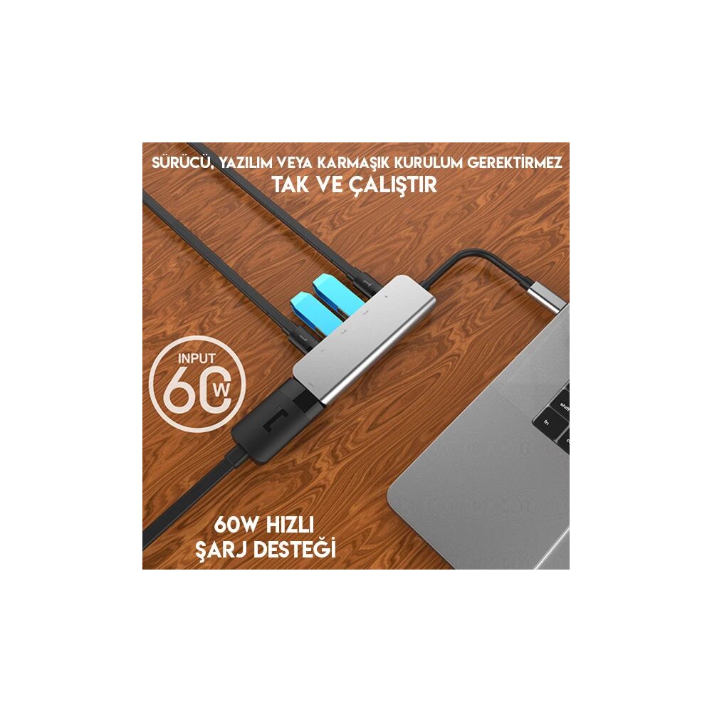 Ally Usb (Type-C to 5in1 Hdtv 2xUSB+2x PD) Hub Adaptör Çoklayıcı