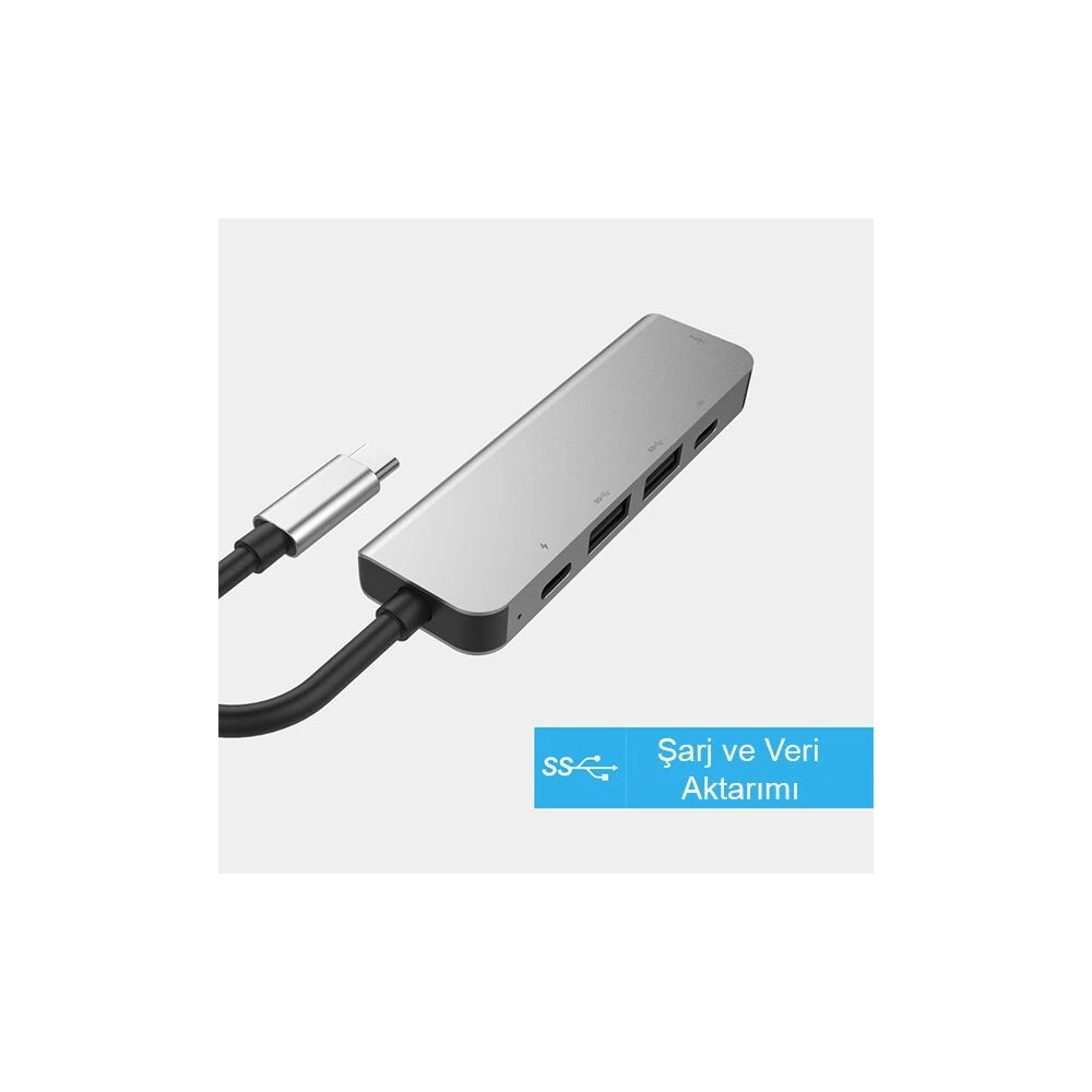 Ally Usb (Type-C to 5in1 Hdtv 2xUSB+2x PD) Hub Adaptör Çoklayıcı