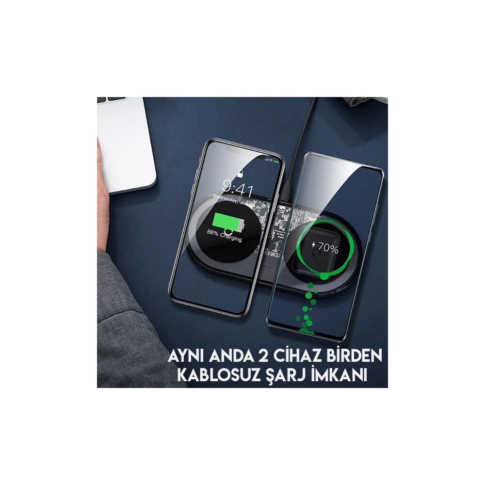 Baseus Simple 2in1 Kablosuz Wireless Şarj 18W iPhones+iPods