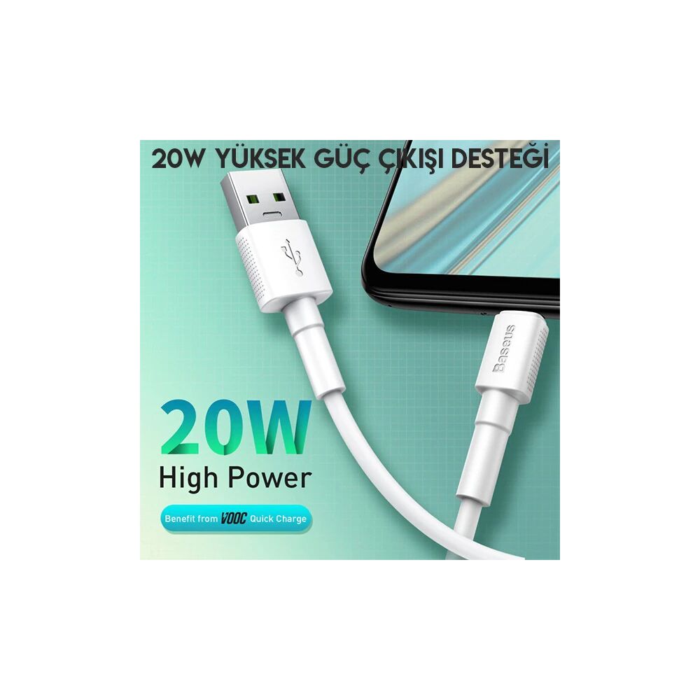 Baseus Mini White Micro USB 4A OPPO VIVO Dash Usb Şarj Kablosu 1Metre