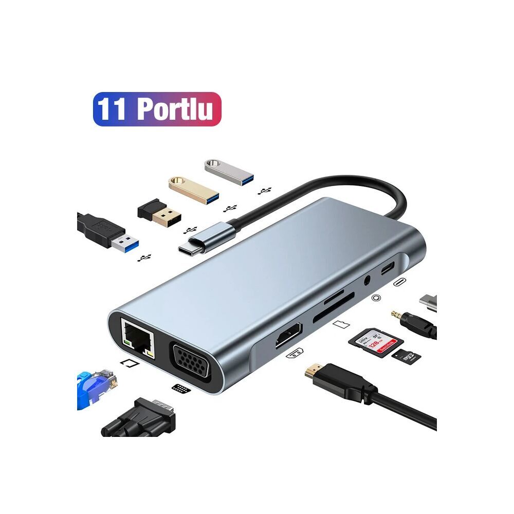 ALLY BYL-2110 11in1 Multifonksiyonlu Type-C Hub Adaptör Dönüştürücü