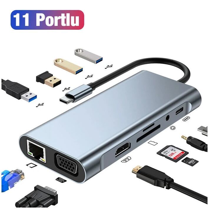 ALLY BYL-2110 11in1 Multifonksiyonlu Type-C Hub Adaptör Dönüştürücü