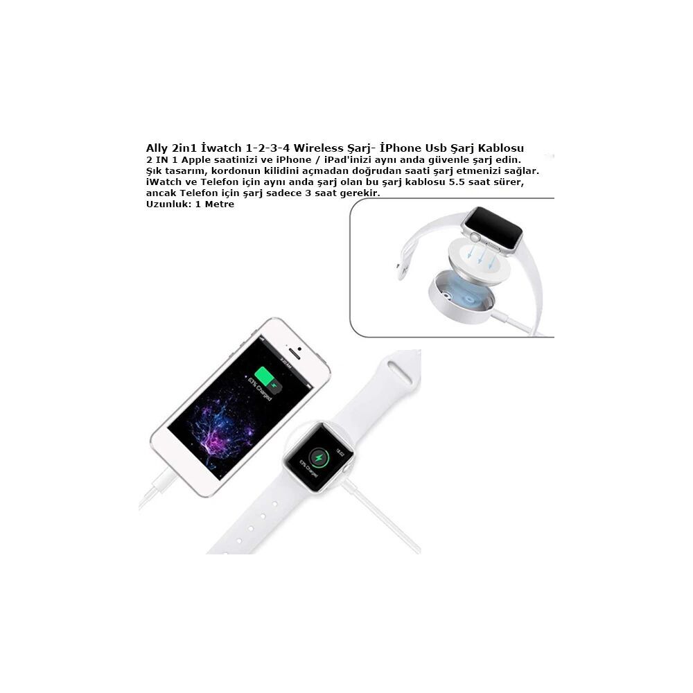 Ally 2in1 Apple Watch Şarj- İPhone Usb Şarj Kablosu