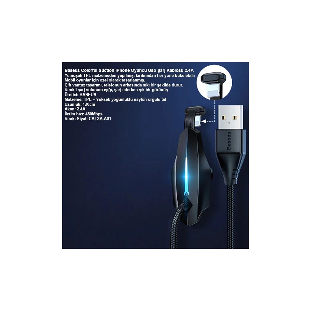 Baseus Colorful Suction iPhone Oyuncu Usb Şarj Kablosu 2.4A 1.2m