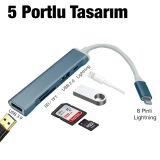 Ally S-503 5in1 Lightning to USB + SD Kart Hub Adaptör Çevirici Dönüşt