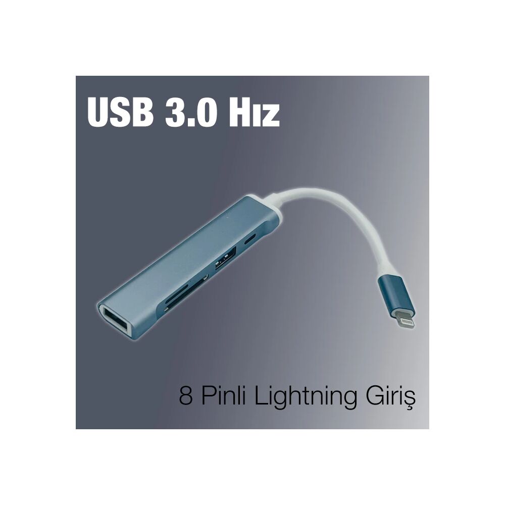 Ally S-503 5in1 Lightning to USB + SD Kart Hub Adaptör Çevirici Dönüşt