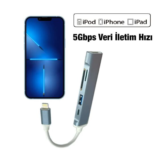 Ally S-503 5in1 Lightning to USB + SD Kart Hub Adaptör Çevirici Dönüşt