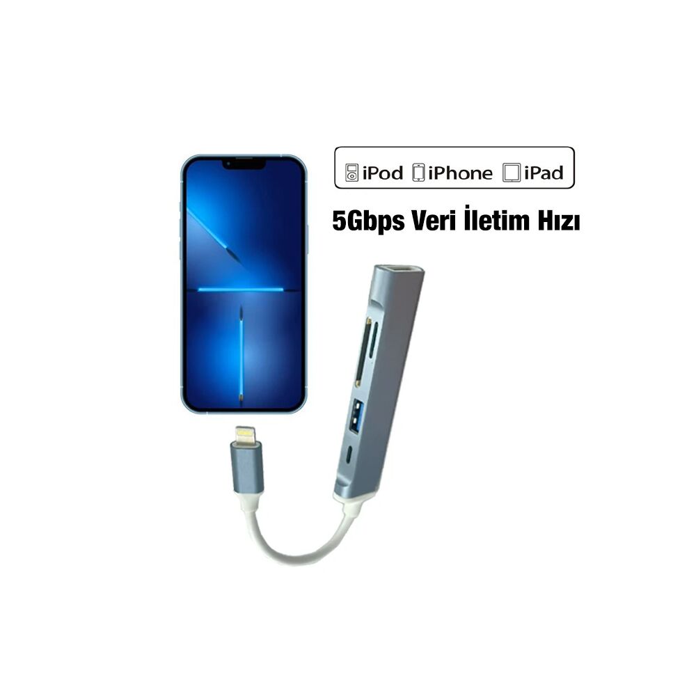 Ally S-503 5in1 Lightning to USB + SD Kart Hub Adaptör Çevirici Dönüşt