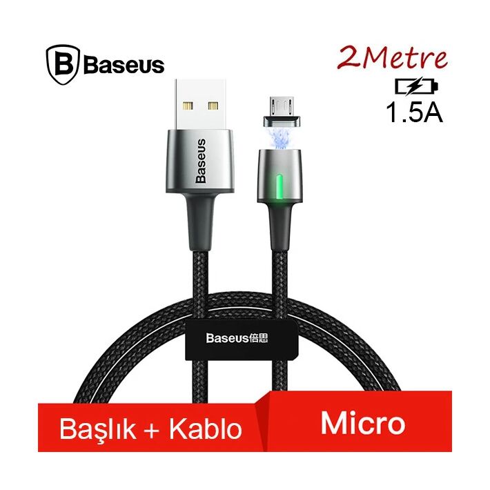 Baseus Zinc Magnetic Usb Kablo Şarj Android Mikro Başlık 2Metre 1.5A