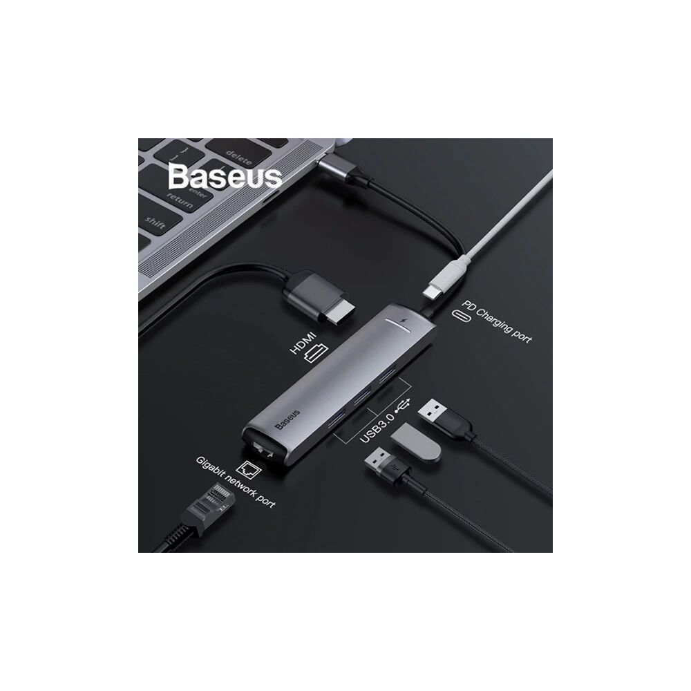 Baseus Usb Type C 6in1 HDMI 3x USB 3.0 RJ45 Çoğaltıcı Adaptör