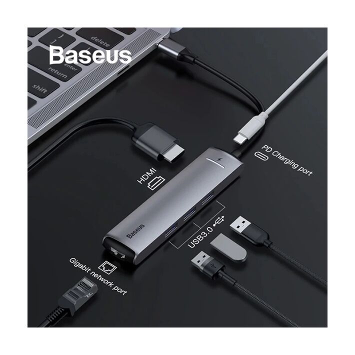 Baseus Usb Type C 6in1 HDMI 3x USB 3.0 RJ45 Çoğaltıcı Adaptör