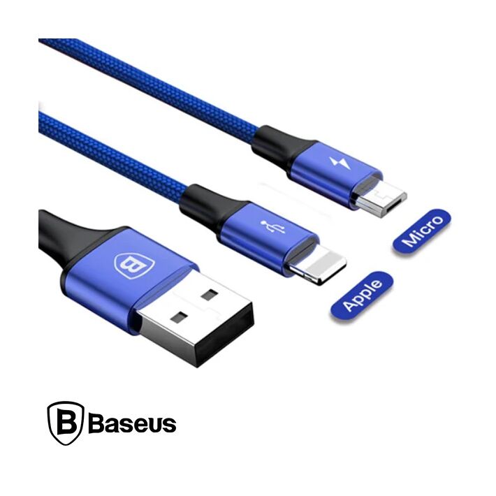 Baseus Rapid Series 2in1 İphone+ Micro Usb 3.0A Usb Kablo Şarj 120cm