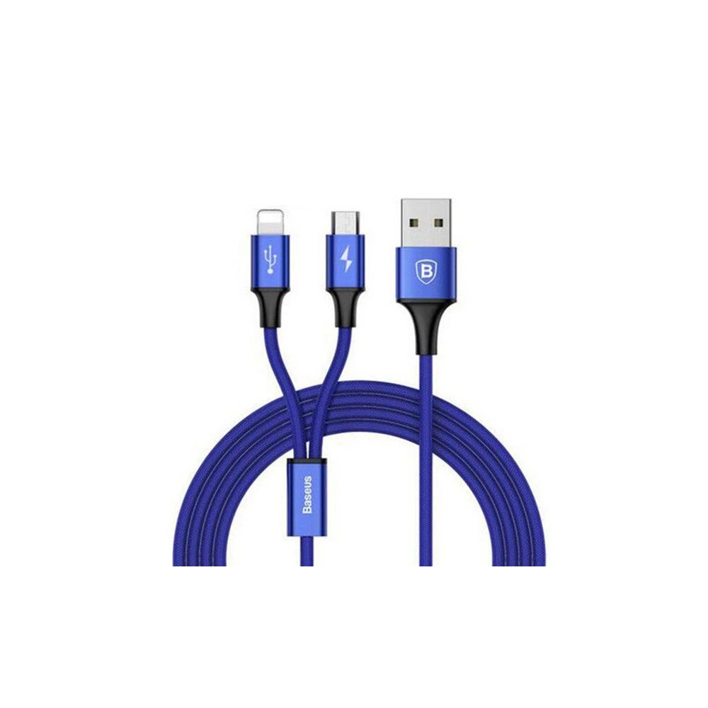 Baseus Rapid Series 2in1 İphone+ Micro Usb 3.0A Usb Kablo Şarj 120cm