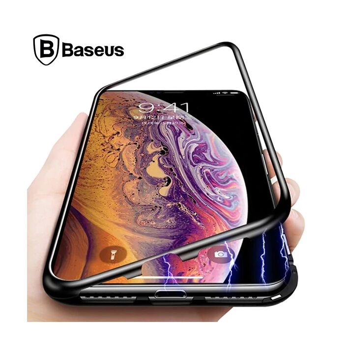 Baseus İPhone Xs Max Arkası Cam Manyetik Metal Frame Kılıf