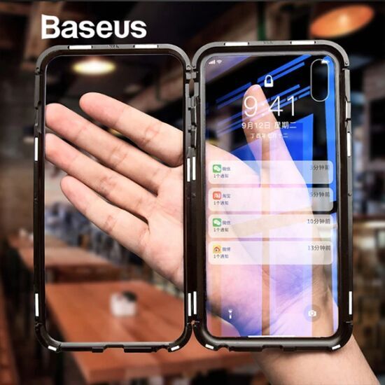 Baseus İPhone Xs Max Arkası Cam Manyetik Metal Frame Kılıf
