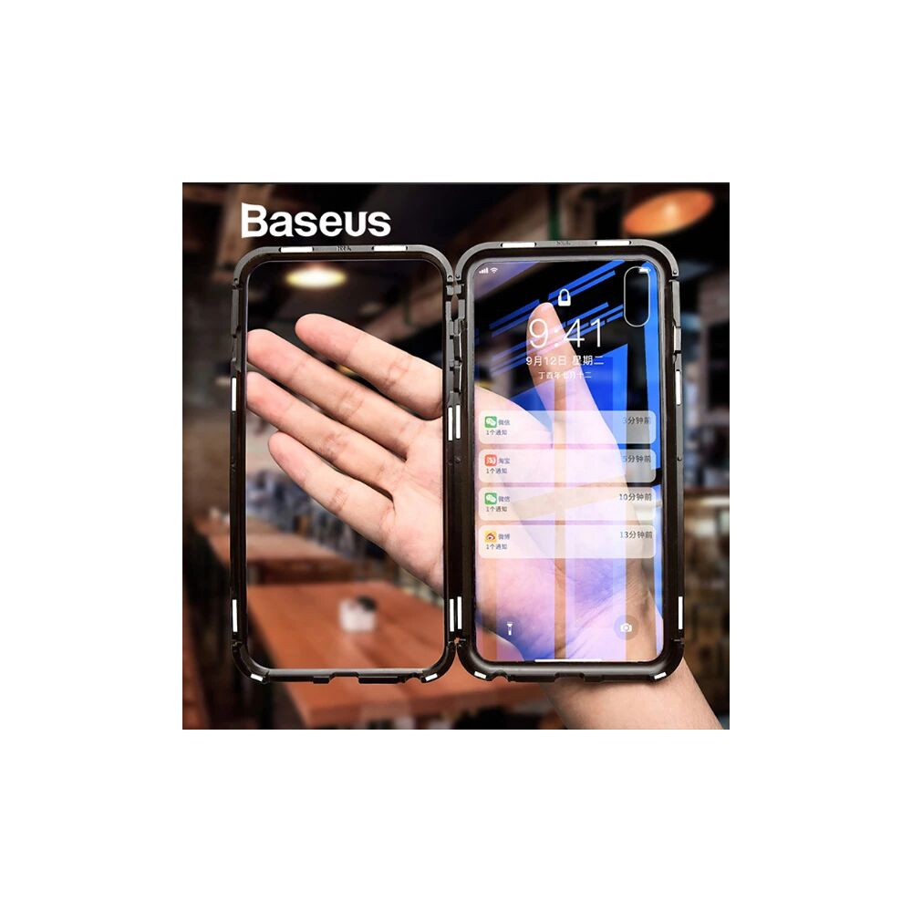 Baseus İPhone Xs Max Arkası Cam Manyetik Metal Frame Kılıf